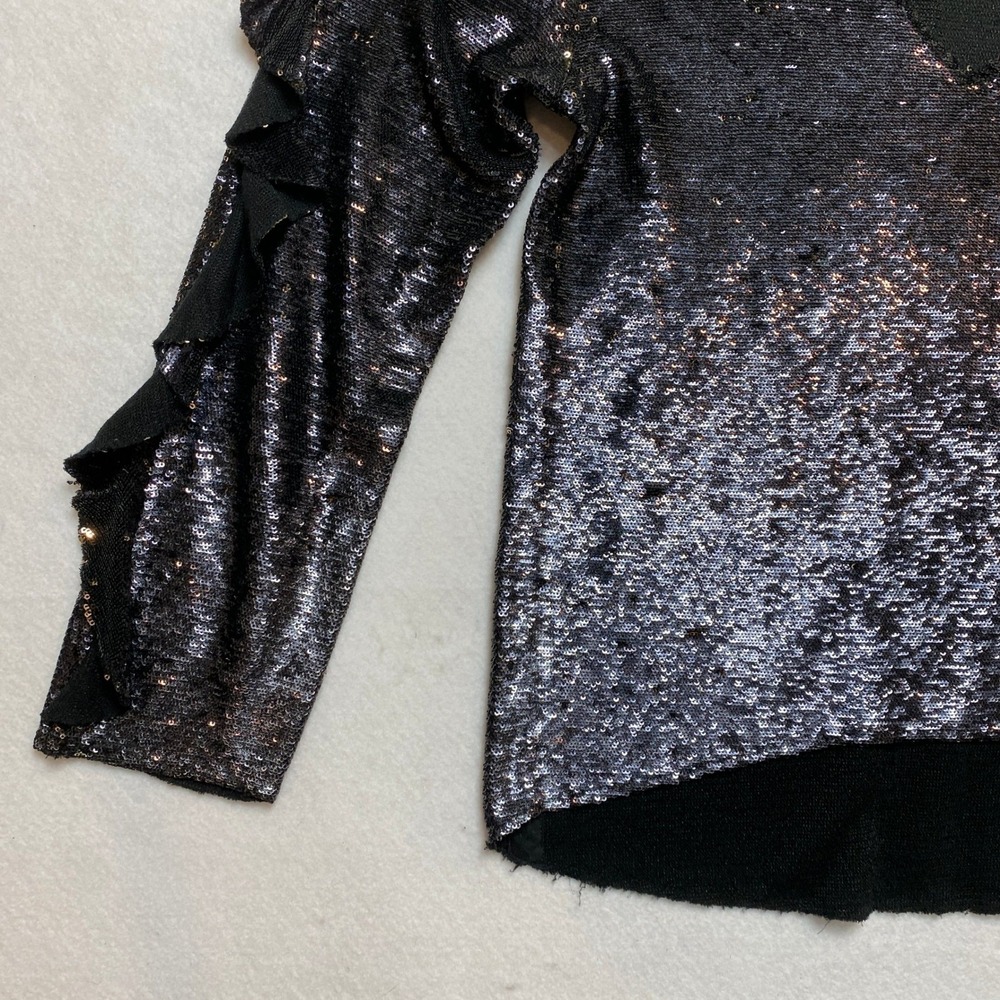 IRO Cold Shouder Top Womens Size 36 Black Sequin Ruffle Sleeve V-Neck - Picture 4 of 9